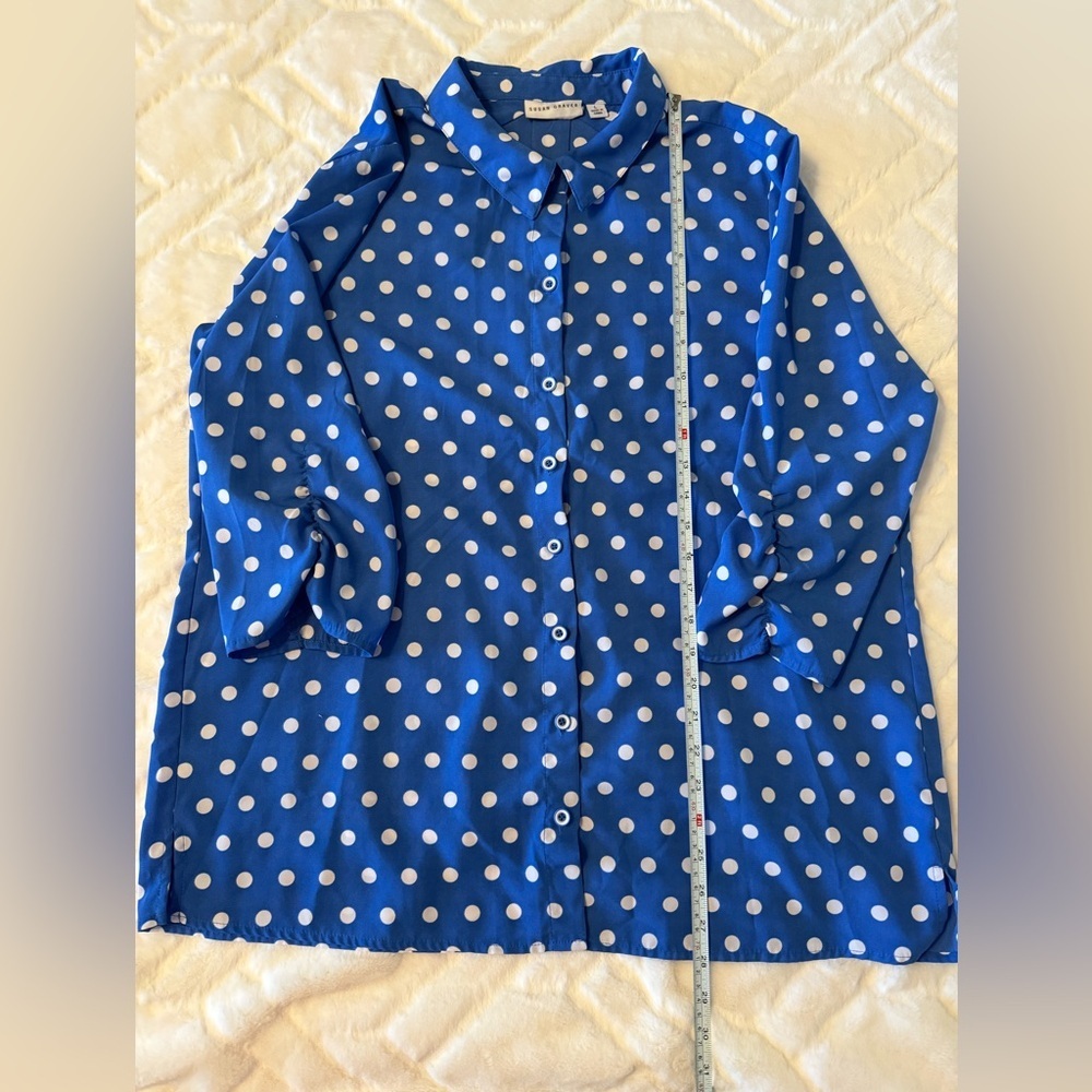 Susan Graver Blue and White Polka Dot Blouse - Picture 6 of 8
